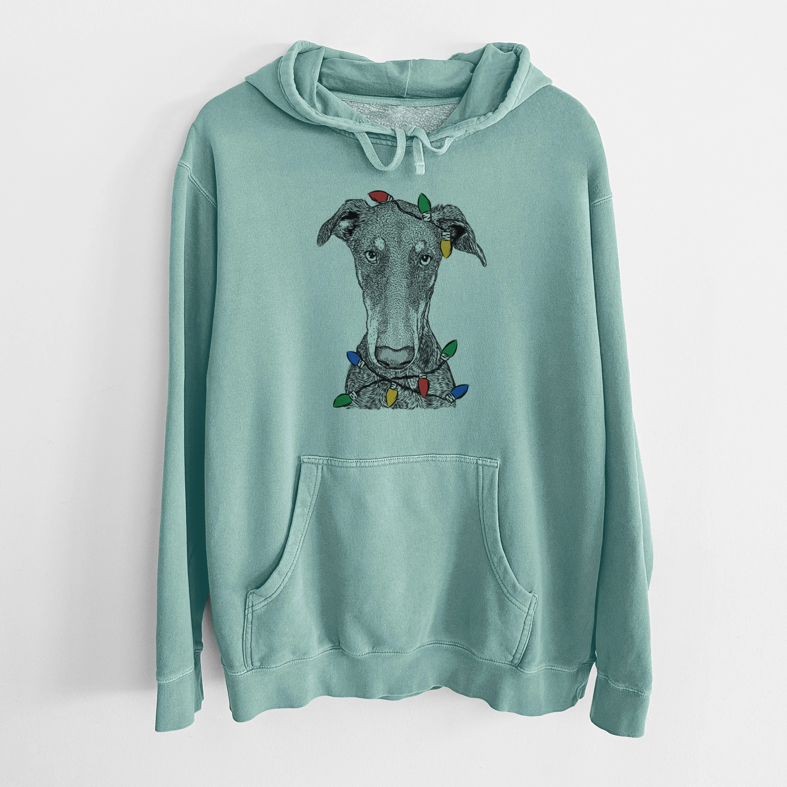 Christmas Lights Princess Fiona the Doberman Pinscher - Unisex Pigment Dyed Hoodie - Image 8