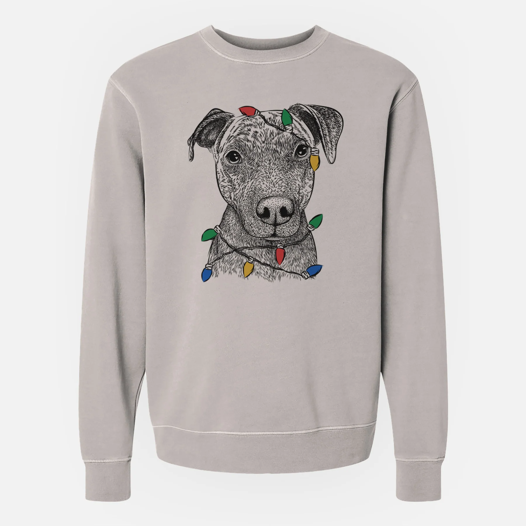 Christmas Lights Reeses the Pitbull - Unisex Pigment Dyed Crew Sweatshirt - Image 3