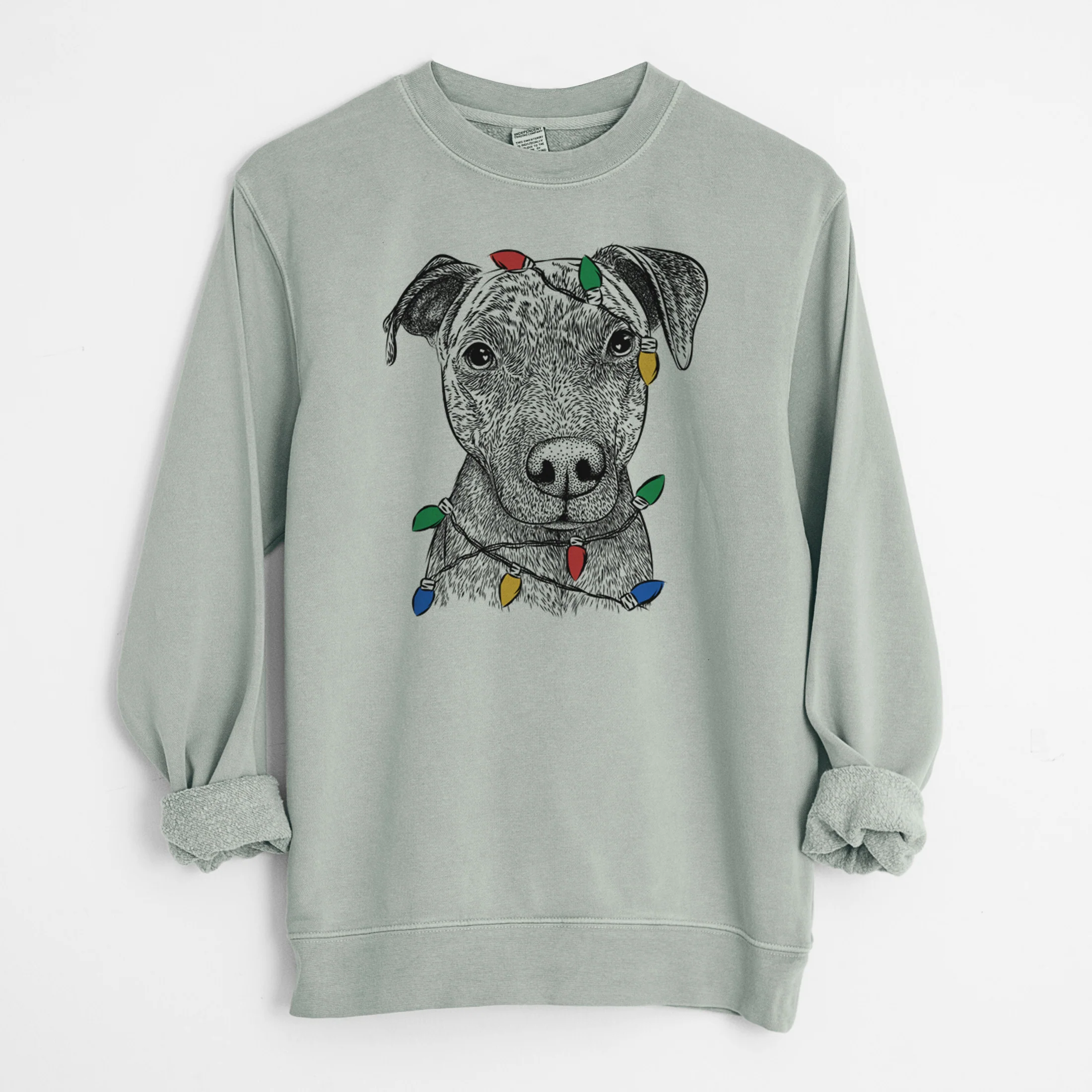 Christmas Lights Reeses the Pitbull - Unisex Pigment Dyed Crew Sweatshirt - Image 9