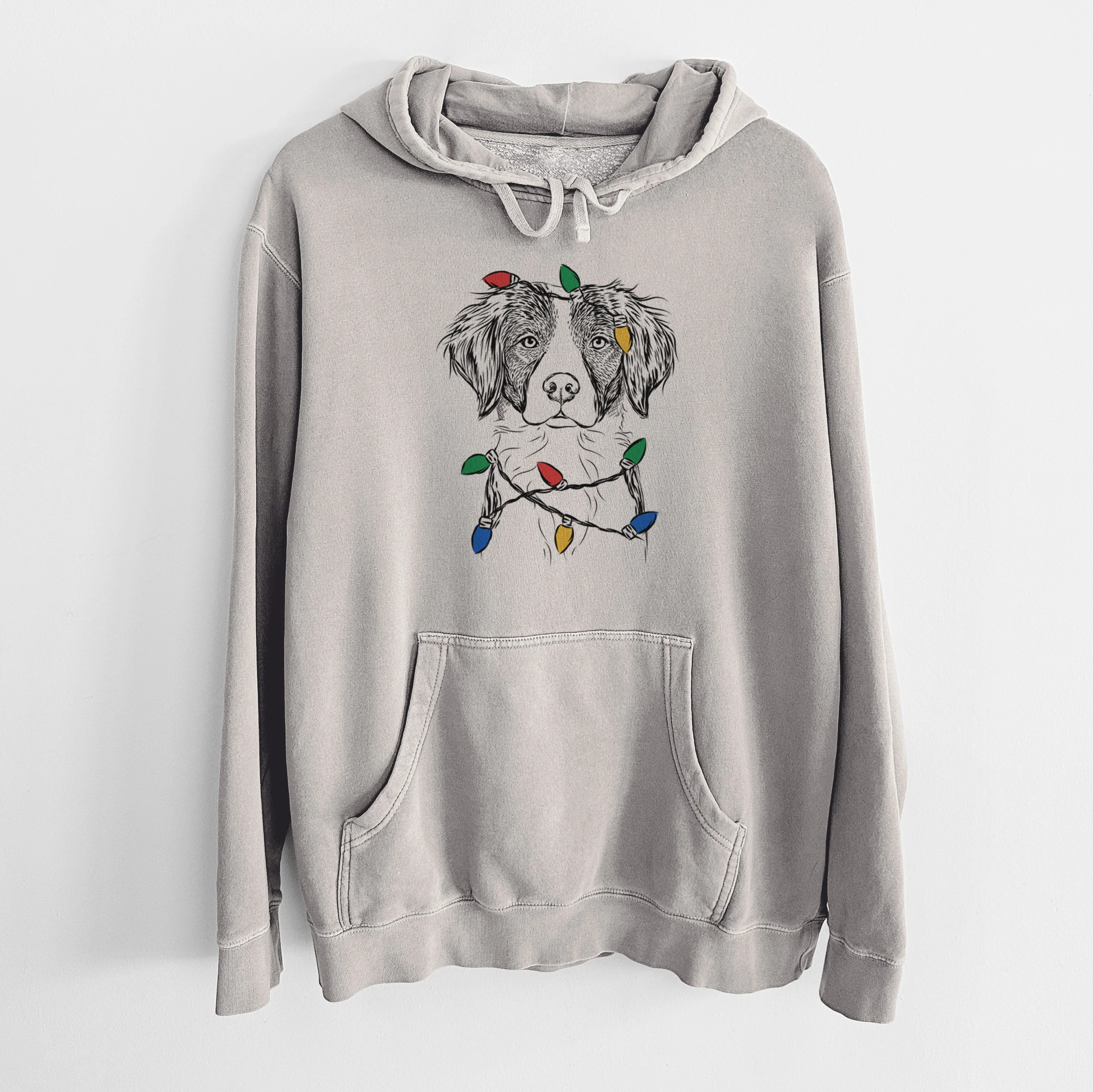 Christmas Lights Remi the Brittany - Unisex Pigment Dyed Hoodie - Image 5