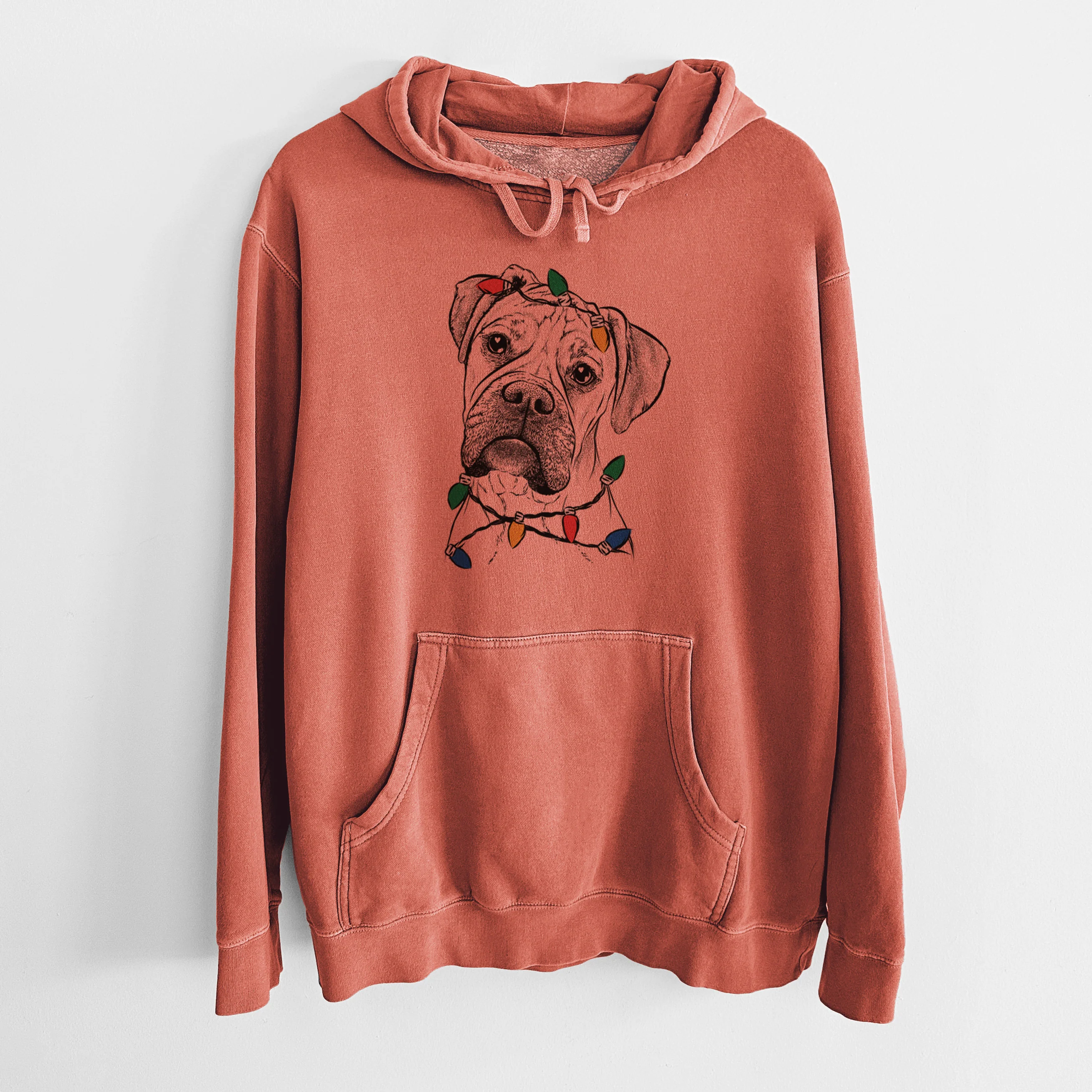 Christmas Lights Reuby the Boxer - Unisex Pigment Dyed Hoodie - Image 7