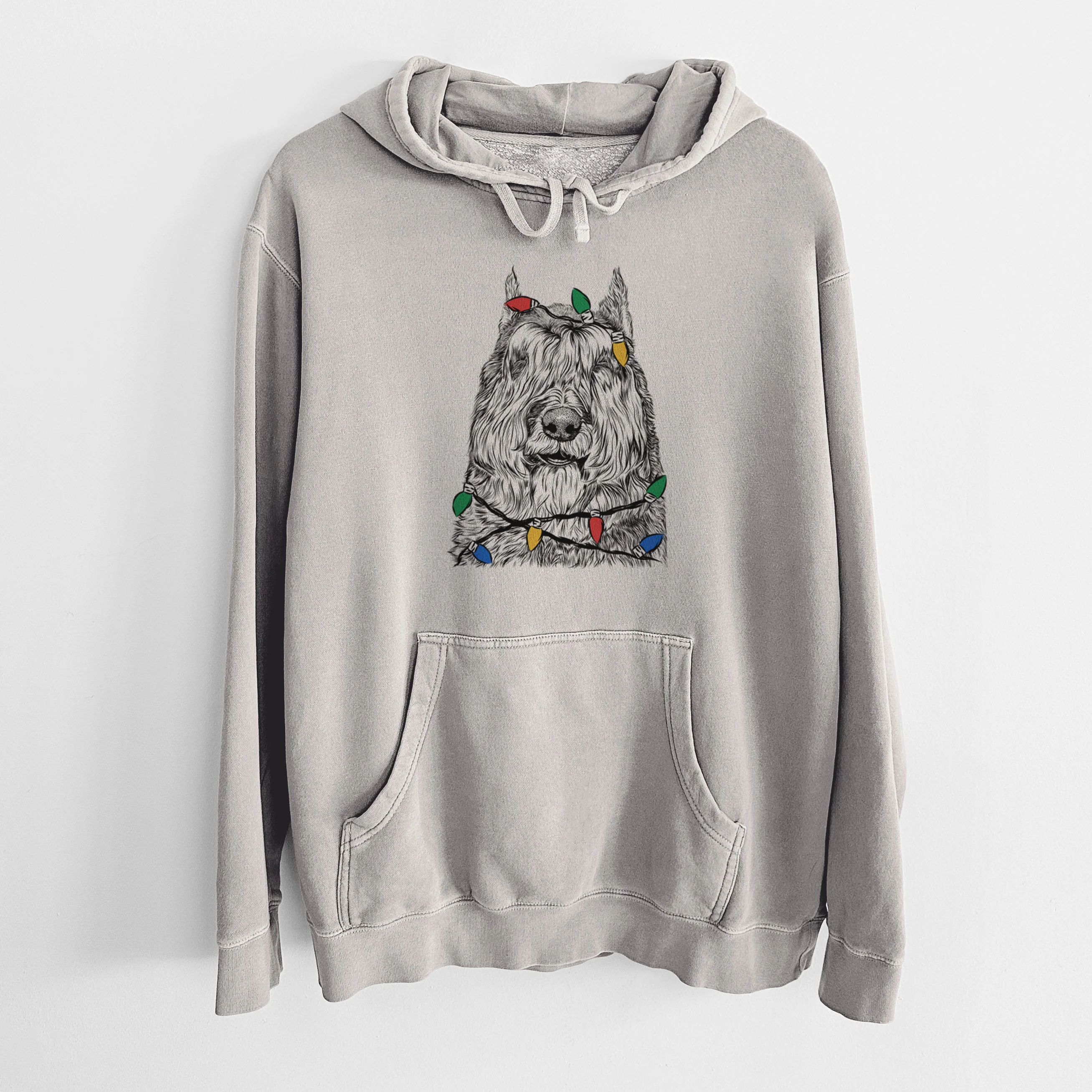 Christmas Lights Sabre the Bouvier Des Flandres - Unisex Pigment Dyed Hoodie - Image 5