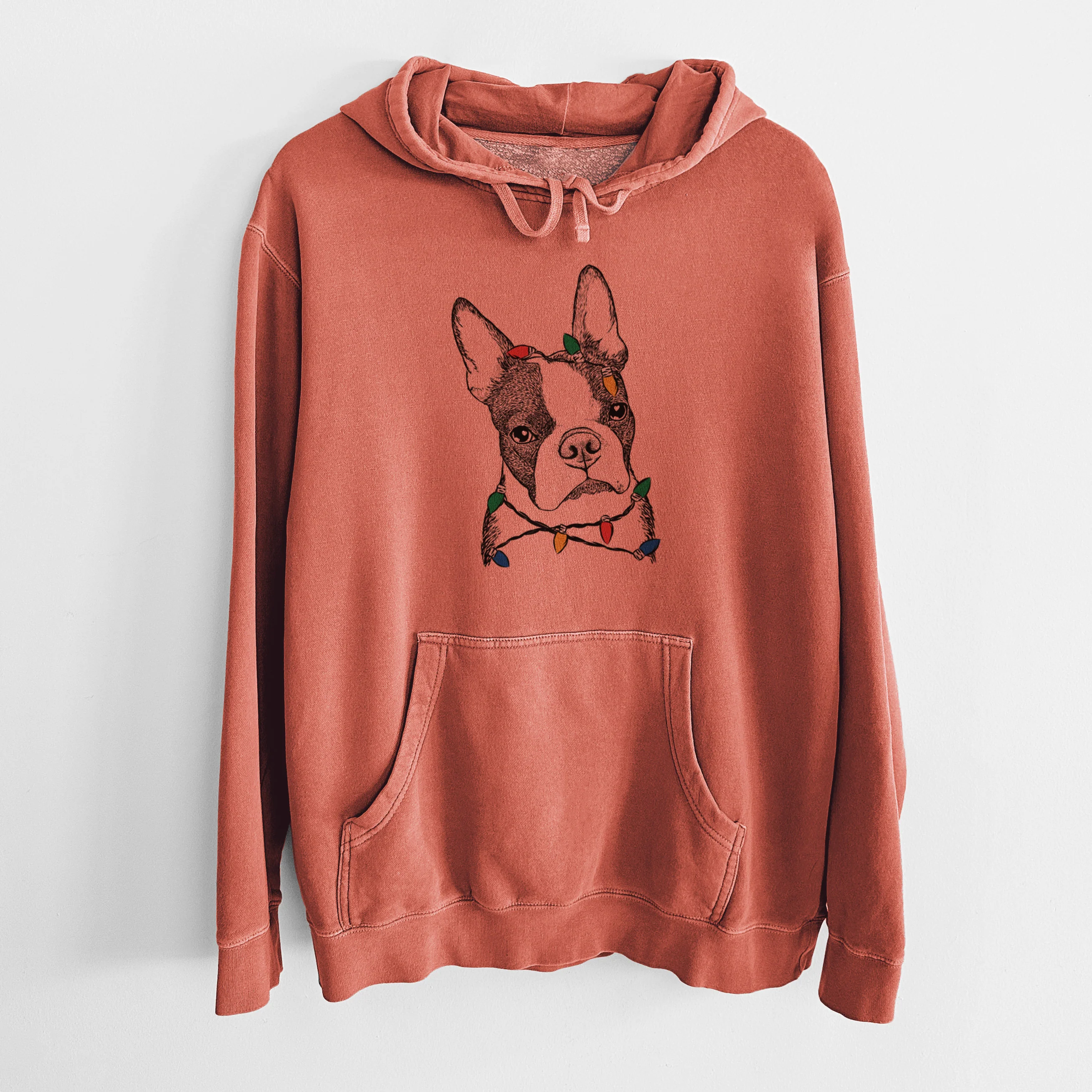 Christmas Lights Samuel the Boston Terrier - Unisex Pigment Dyed Hoodie - Image 7