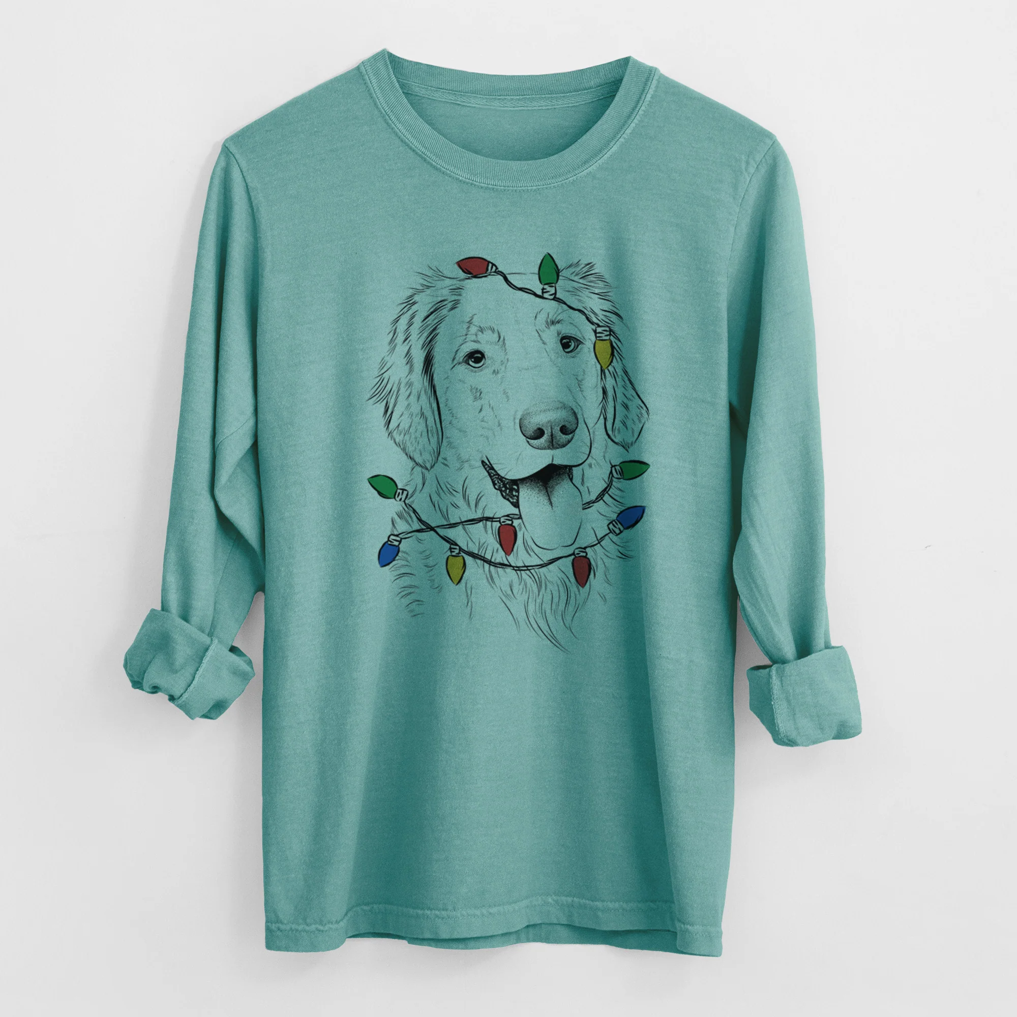 Christmas Lights Semba the Golden Retriever - Heavyweight 100% Cotton Long Sleeve - Image 8