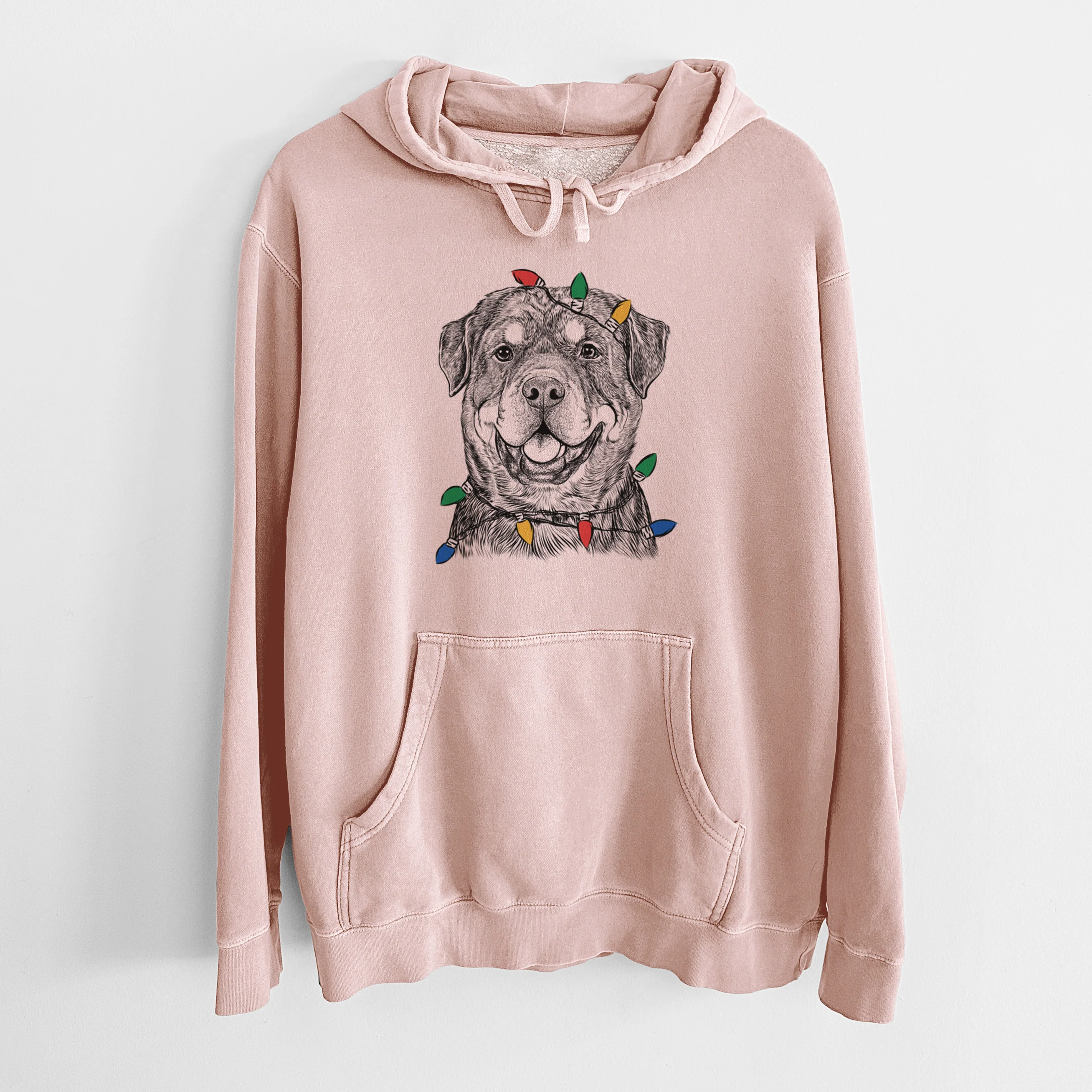Christmas Lights Sig the Rottweiler - Unisex Pigment Dyed Hoodie - Image 6