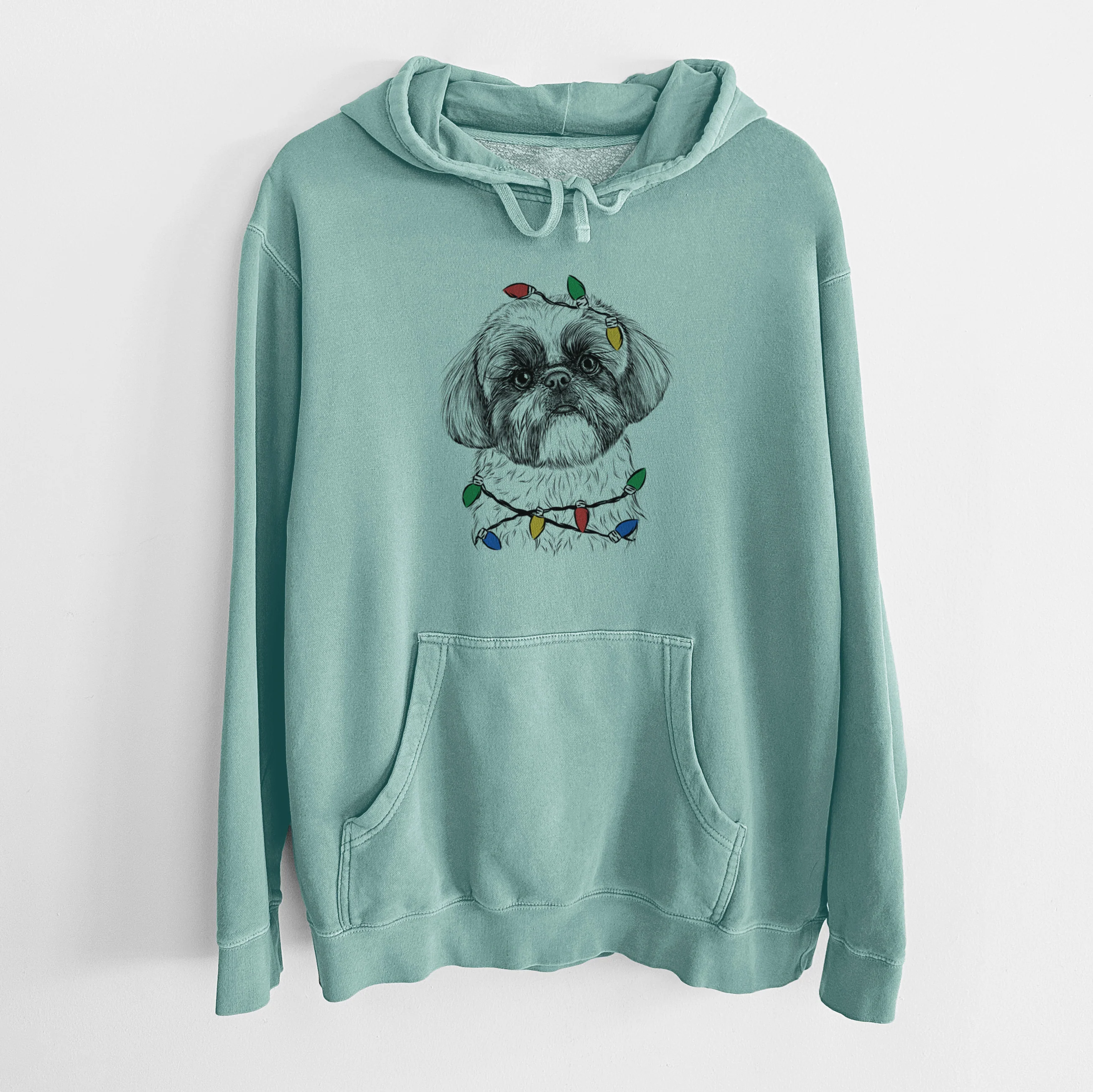 Christmas Lights Simon the Shih Tzu - Unisex Pigment Dyed Hoodie - Image 8