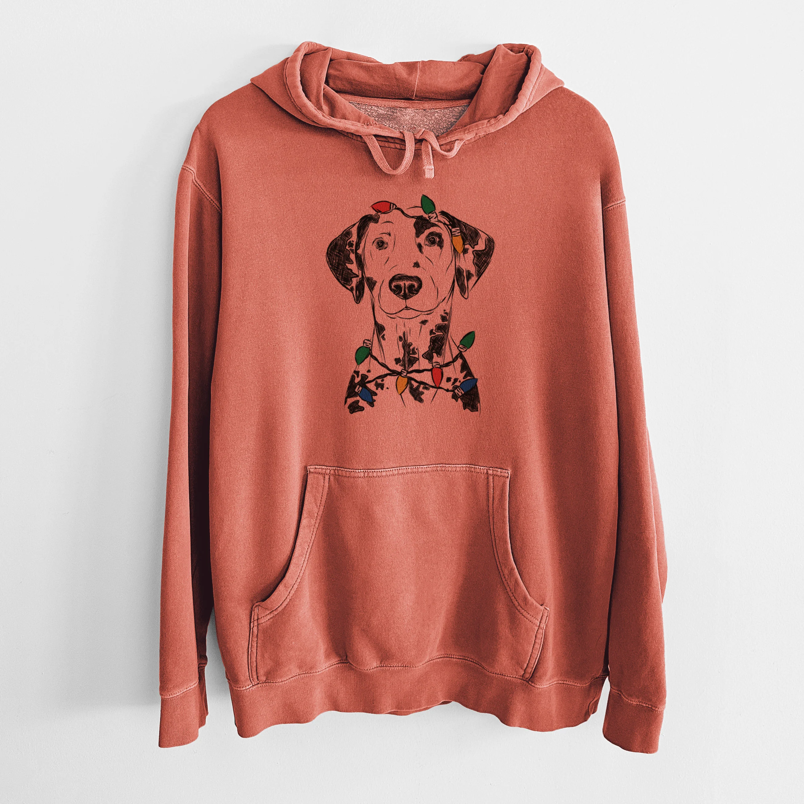 Christmas Lights Spot the Dalmatian - Unisex Pigment Dyed Hoodie - Image 7