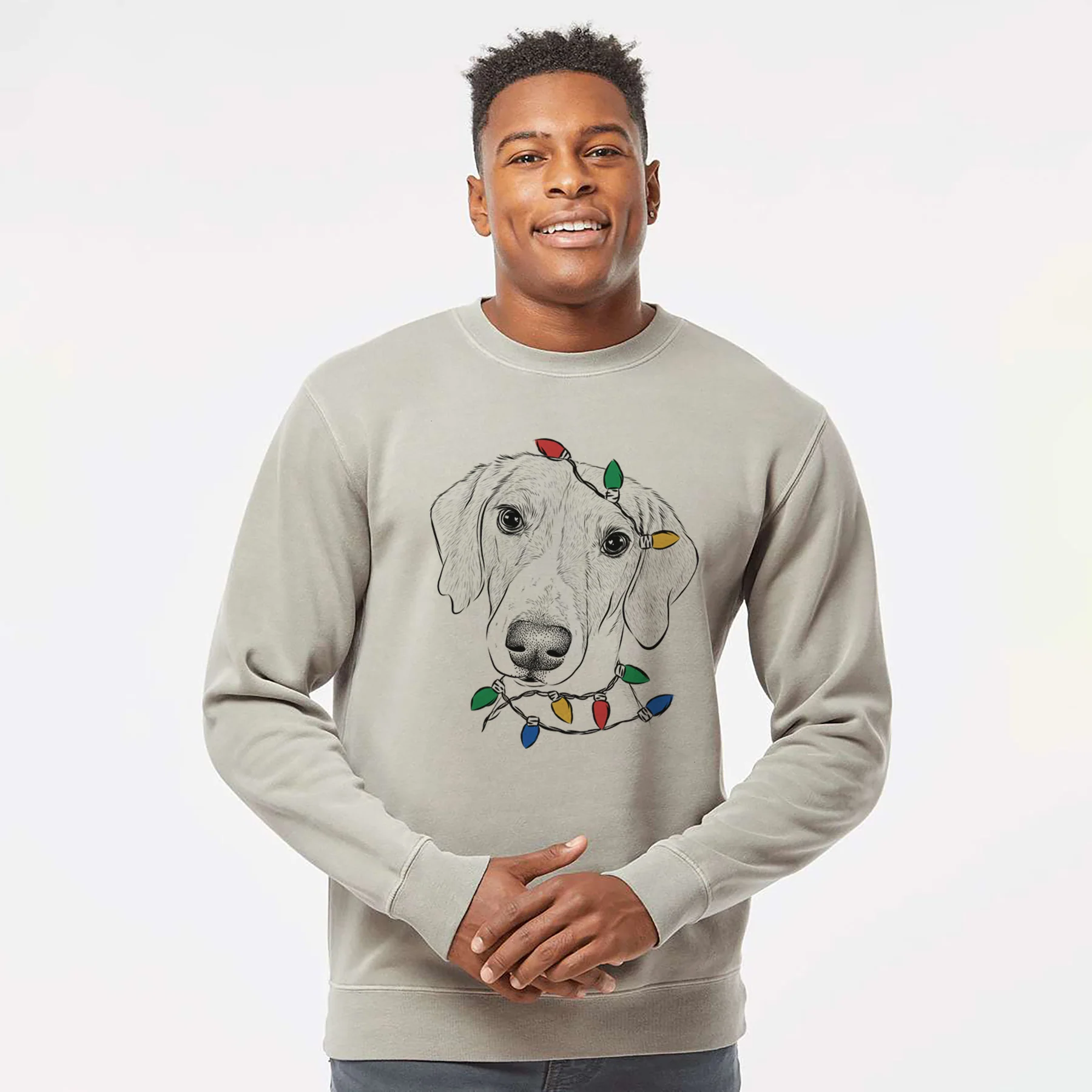 Christmas Lights Stanley the Foxhound - Unisex Pigment Dyed Crew Sweatshirt - Image 4