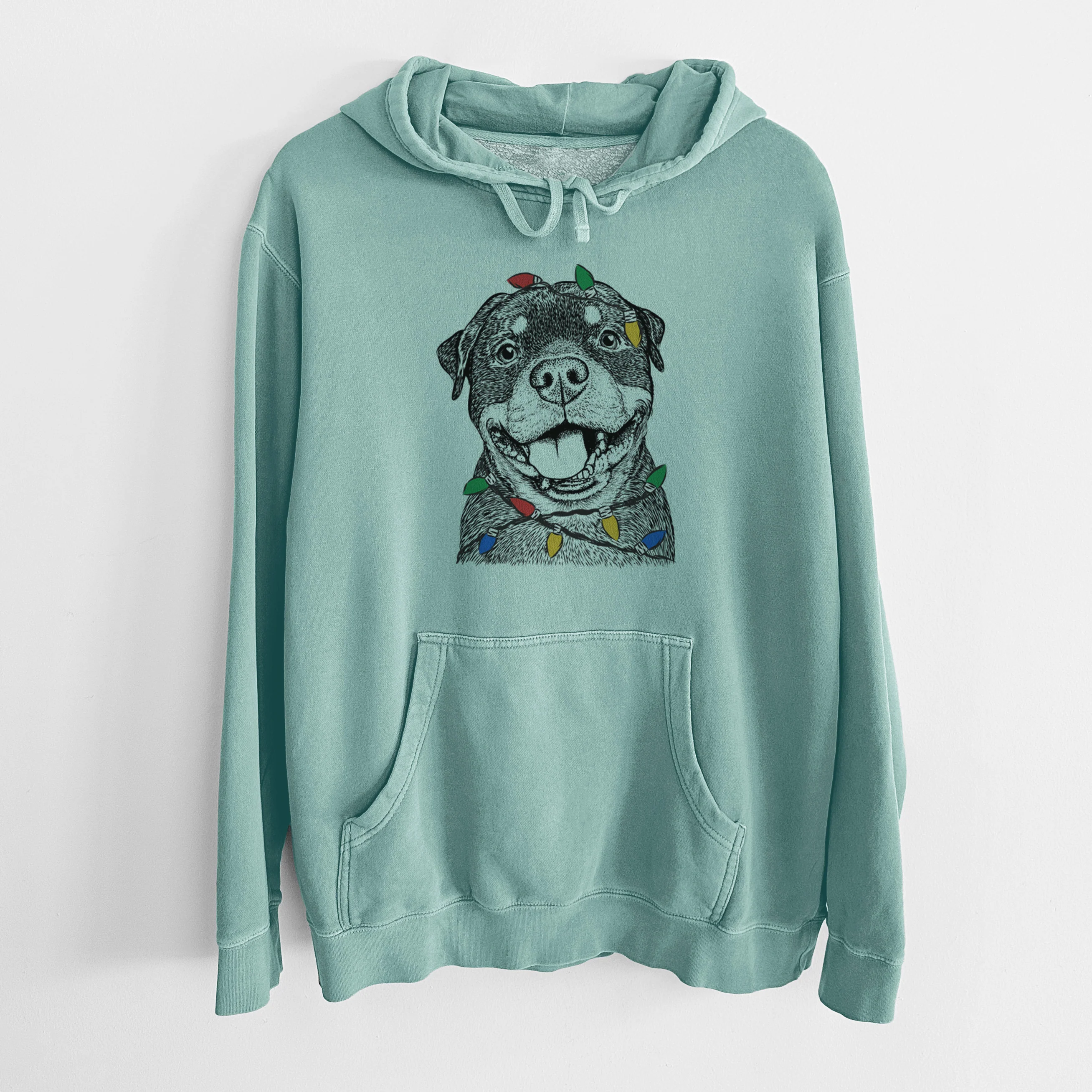 Christmas Lights Talos the Rottweiler - Unisex Pigment Dyed Hoodie - Image 8