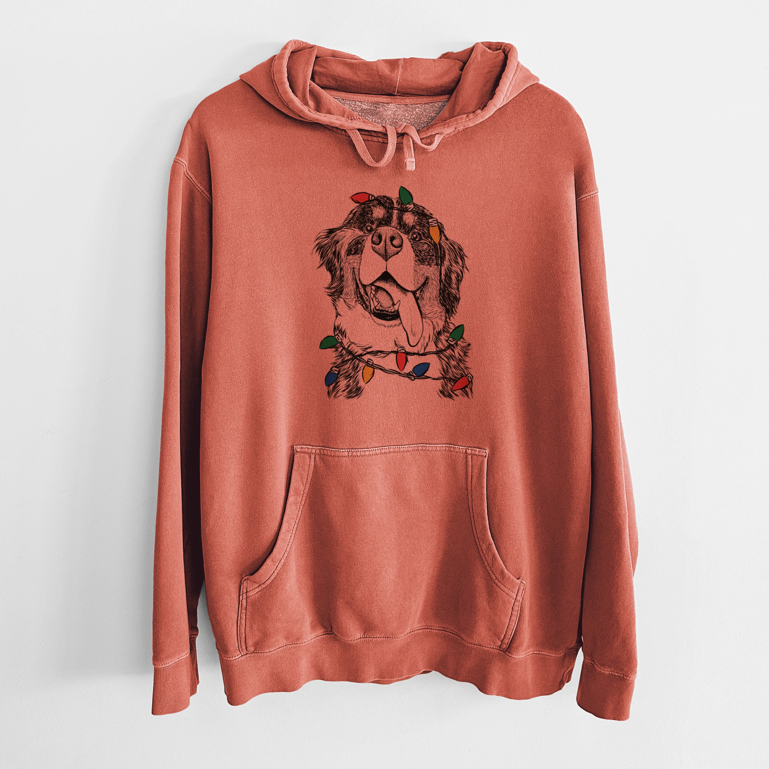 Christmas Lights Theo the Bernese Mountain Dog - Unisex Pigment Dyed Hoodie - Image 7