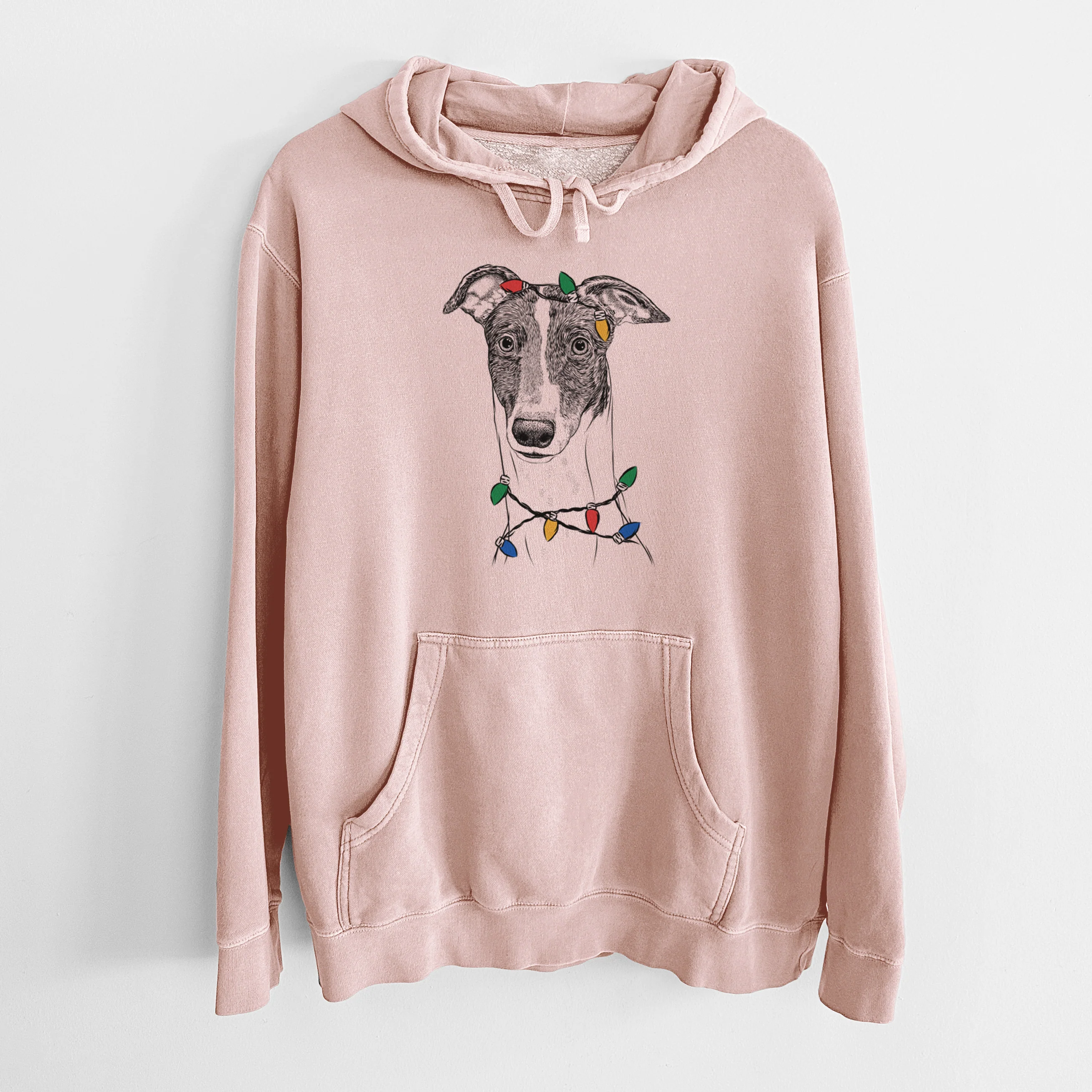 Christmas Lights Vyncent the Greyhound - Unisex Pigment Dyed Hoodie - Image 6