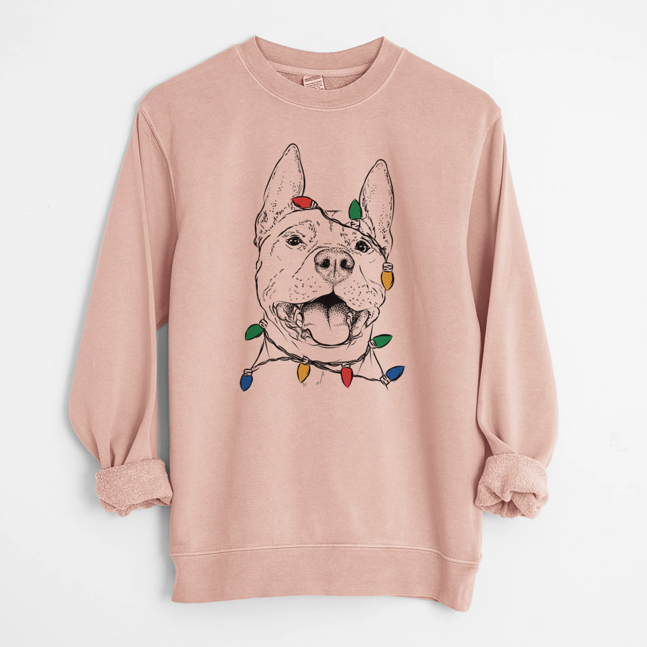 Christmas Lights Wally the Pitbull - Unisex Pigment Dyed Crew Sweatshirt - Image 5