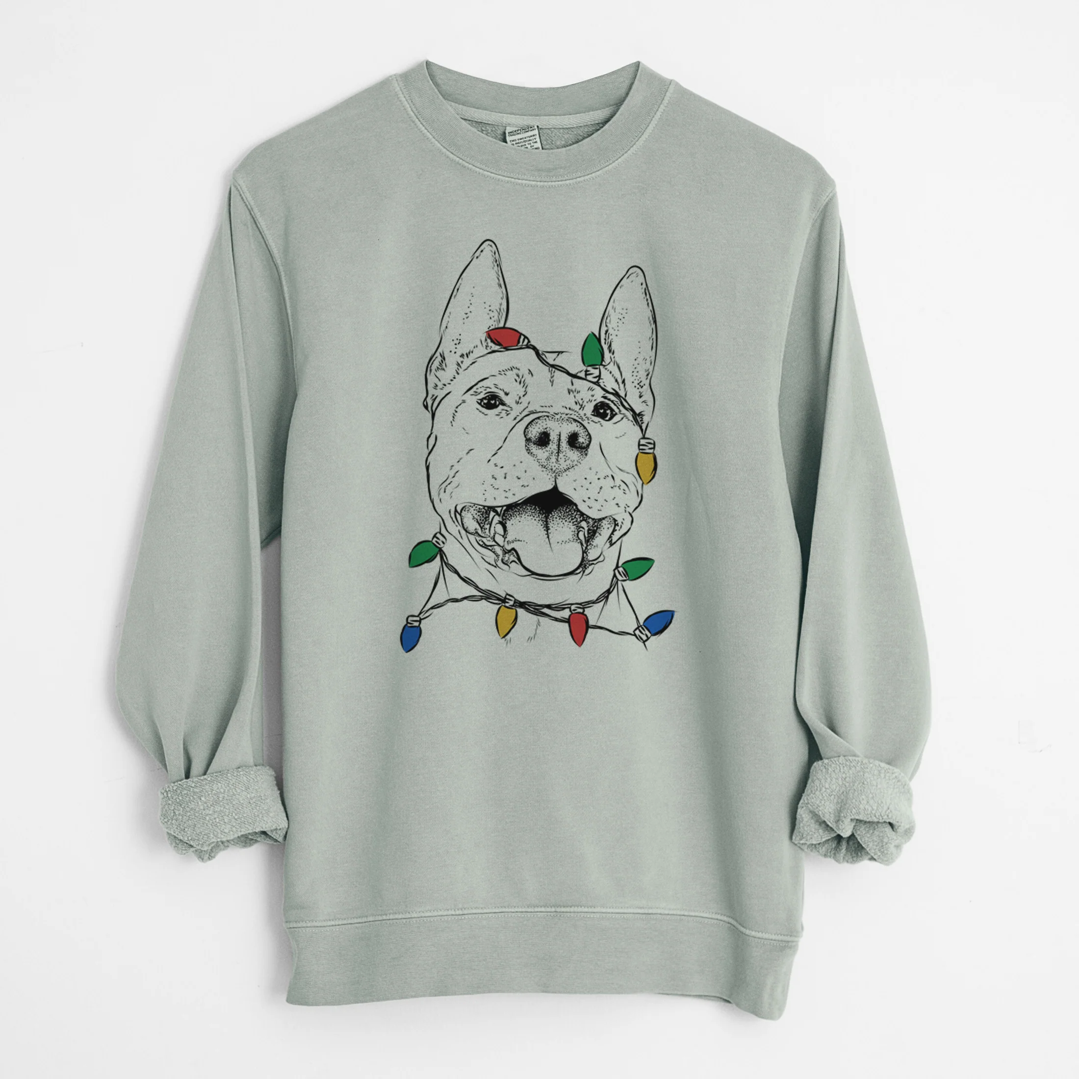 Christmas Lights Wally the Pitbull - Unisex Pigment Dyed Crew Sweatshirt - Image 7