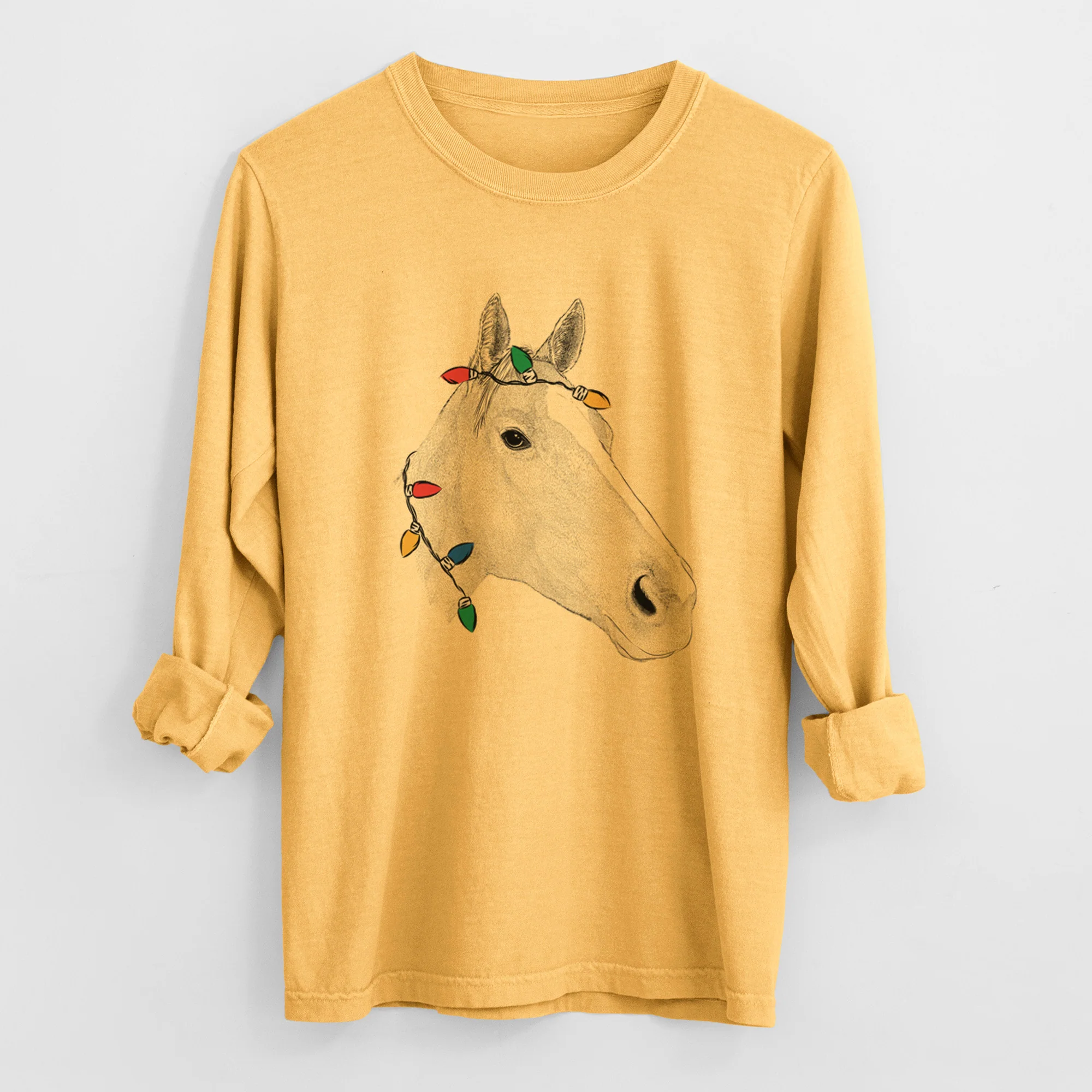 Christmas Lights Westley the Horse - Heavyweight 100% Cotton Long Sleeve - Image 2