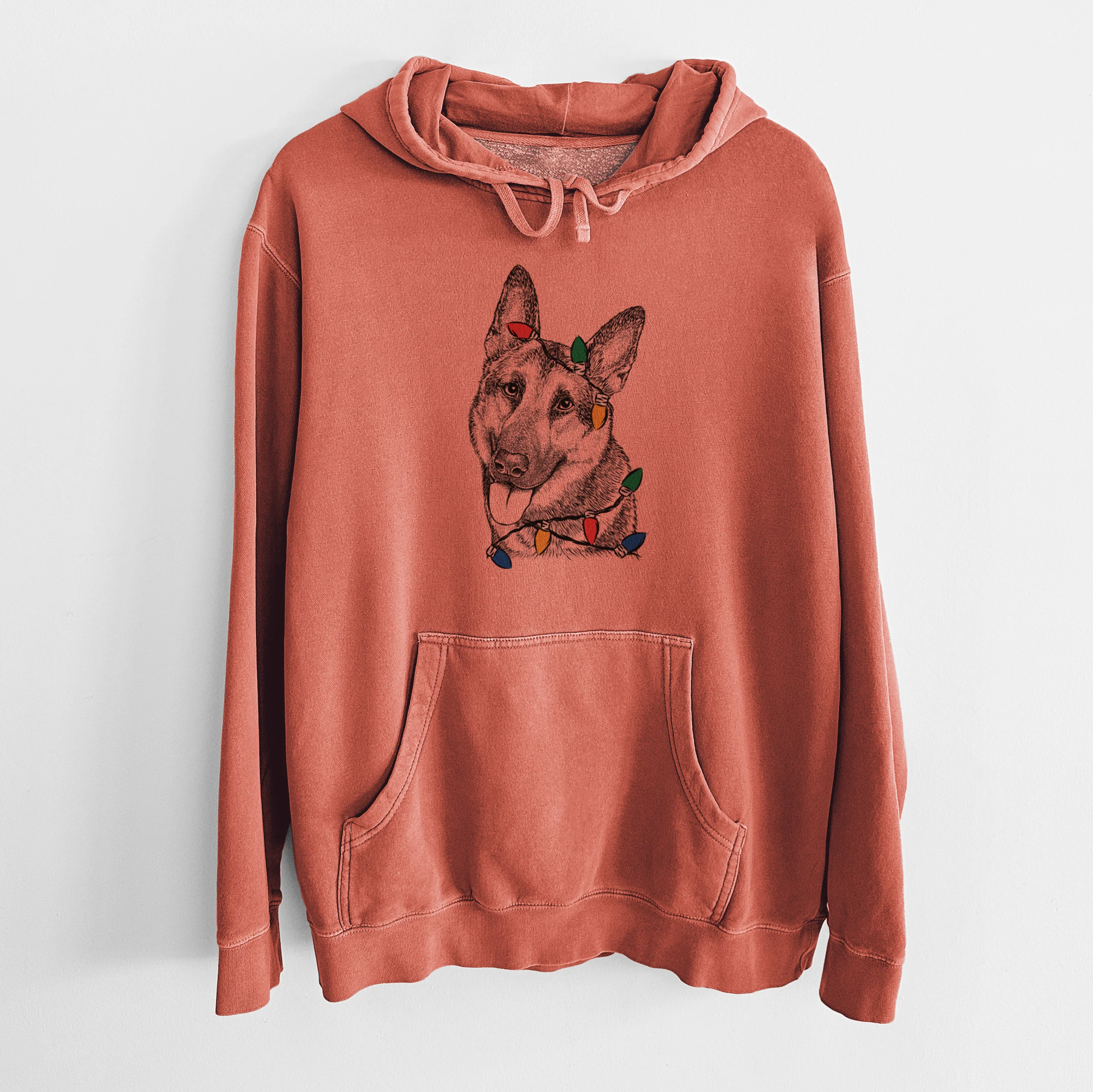 Christmas Lights Whitaker the German Shepherd - Unisex Pigment Dyed Hoodie - Image 7
