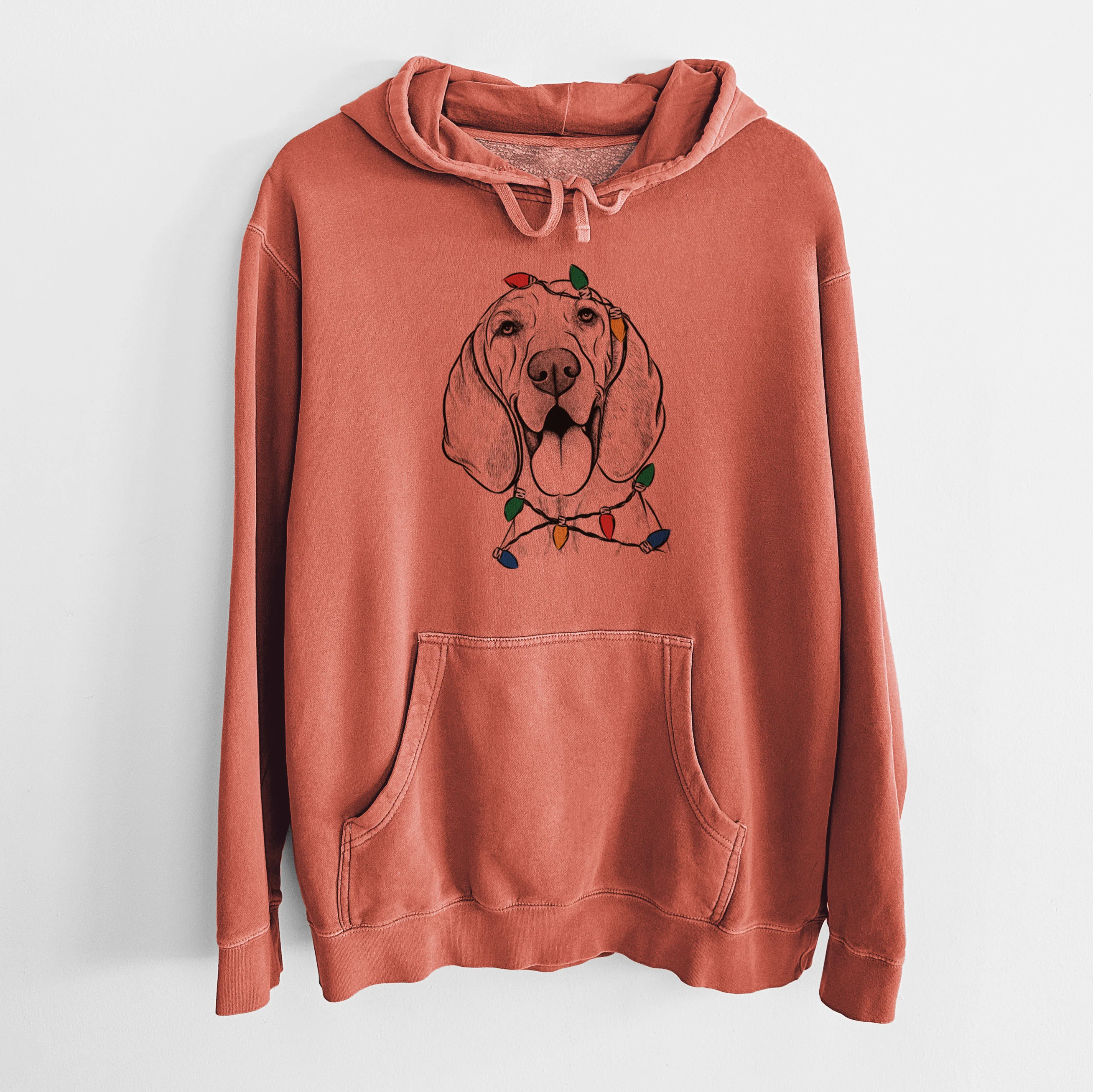 Christmas Lights Winston the Redbone Coonhound - Unisex Pigment Dyed Hoodie - Image 7