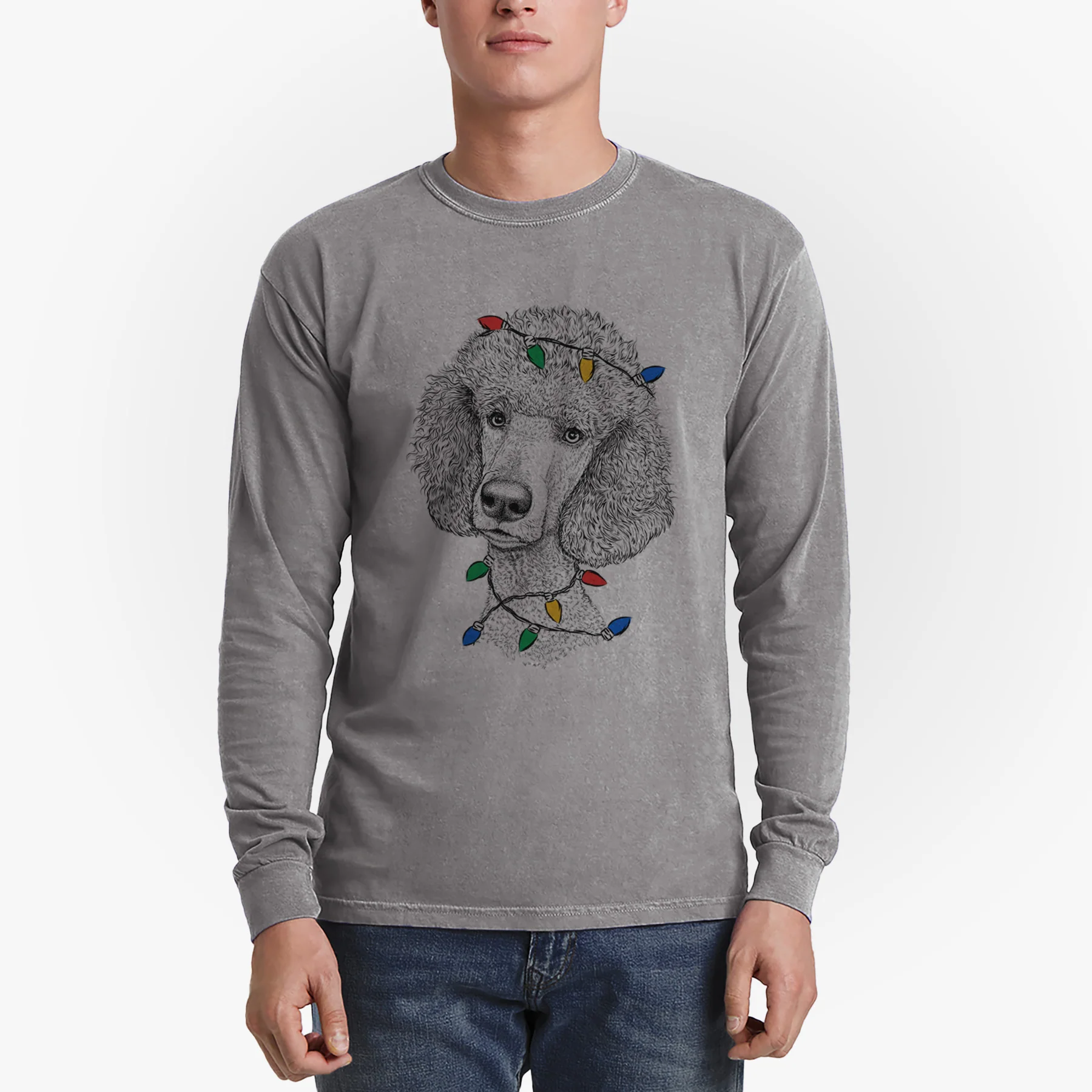 Christmas Lights Yuki the Poodle - Heavyweight 100% Cotton Long Sleeve - Image 4