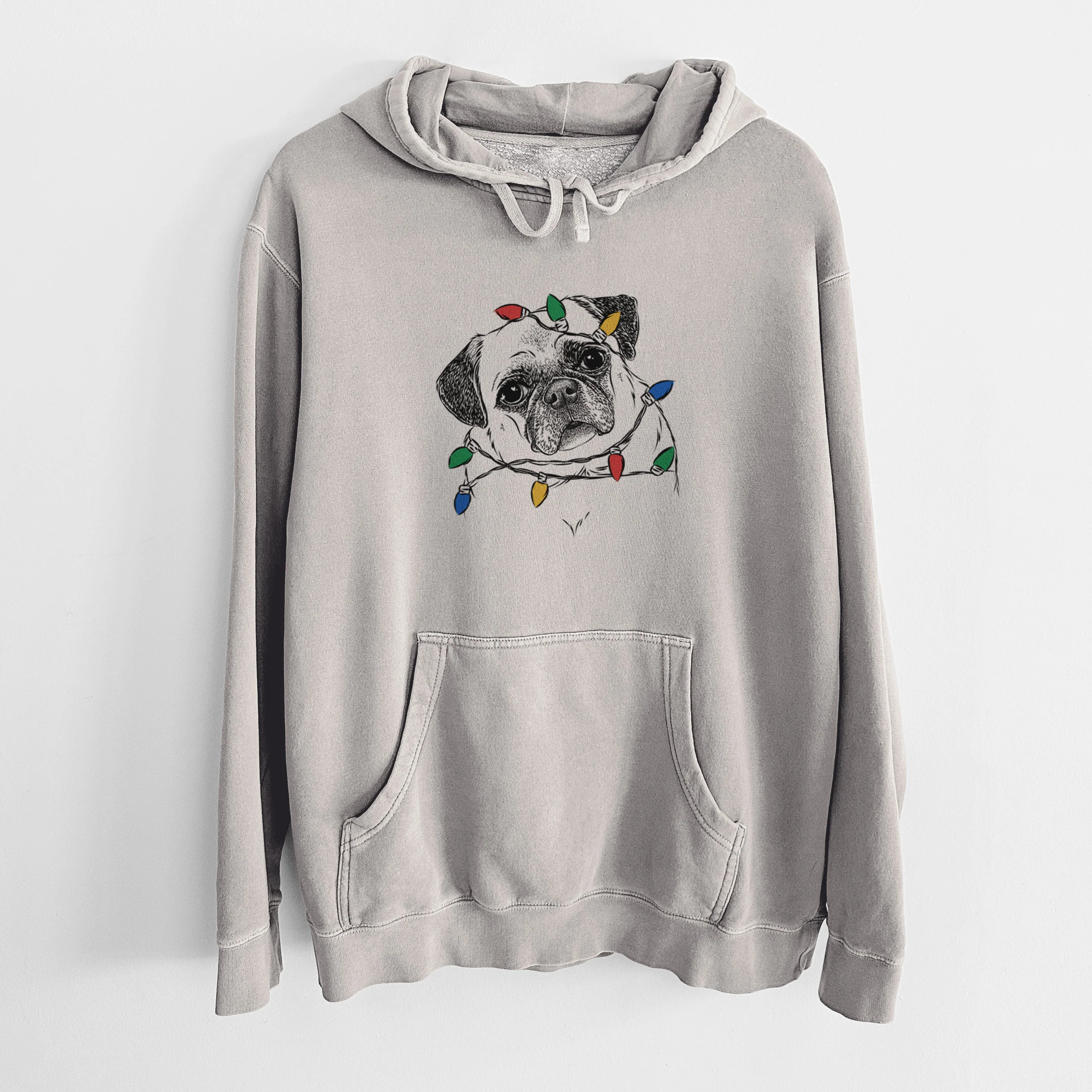 Christmas Lights Zoey the Pug - Unisex Pigment Dyed Hoodie - Image 5
